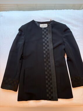 Valentino Black Long Sleeve Jacket with Checker Trim